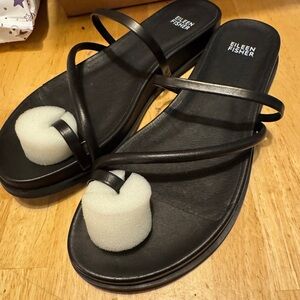 Eileen Fisher Dorado Strappy Slide Sandals Black Leather 9 Minimalist